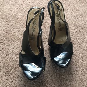 Black & Brown Open Toe Pumps